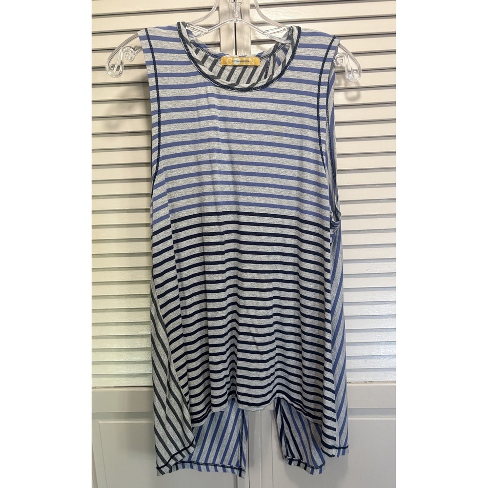 Cotton Innovation Striped Tank Top Size XL V Neck Open Back Buttons